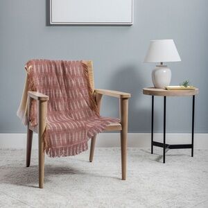 NWOT Deny Designs Woven Fringe Throw Blanket in Burgundy and White